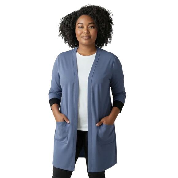 Martha Stewart Cardigan Open Face Pockets Women's Sz Large Blue Black Sweater - Picture 9 of 9